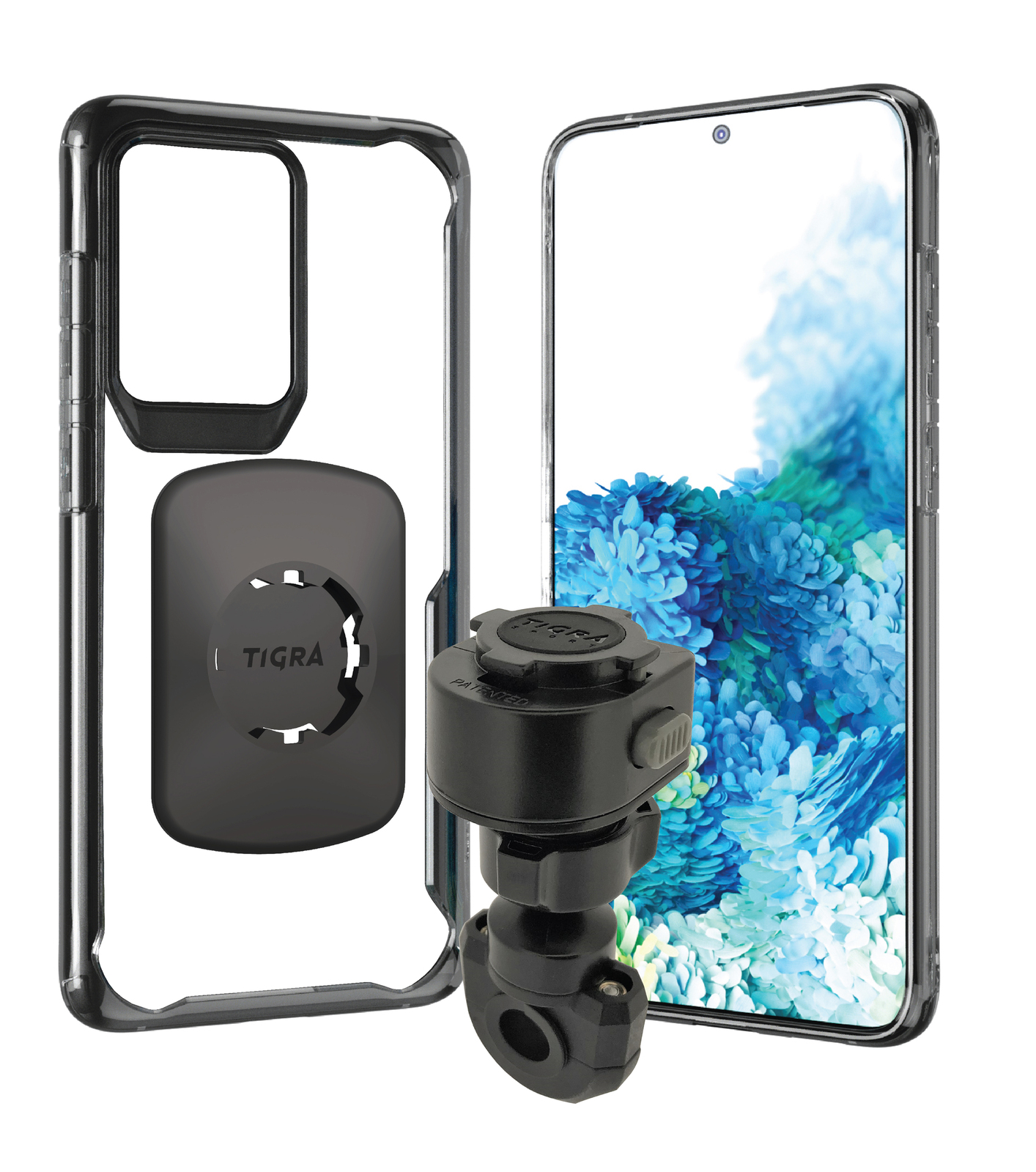 Universal Motorcycle Stem Mount & TiGRA Fitclic Case for Samsung Galaxy S20 Ultra (sku 54579)